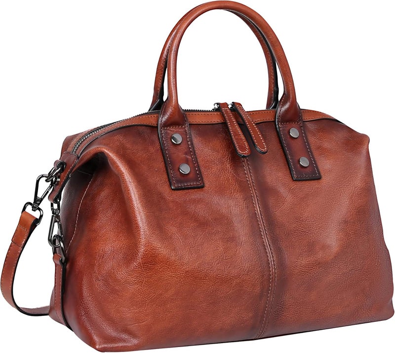 Iswee Genuine Leather Satchel Tote Bag Top Handle Handbag Designer Shoulder Bag Large Capacity Cross Body Bag - Image 1